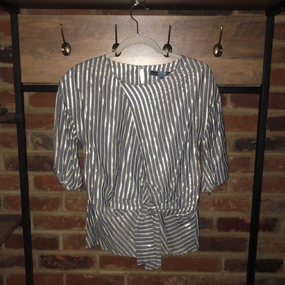 Eva Franco Marin Short Sleeve Striped Blouse - Sz 0 - Picture 3 of 15
